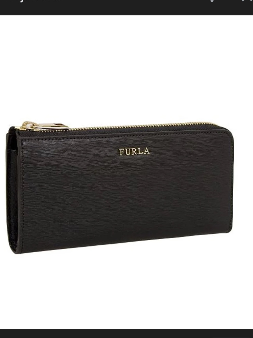 Furla Black Leather Zip Wallet with Gold Hardware